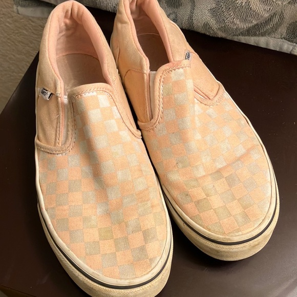Vans Shoes - Vans Peach and Cream Checkered Slip-On Sneakers